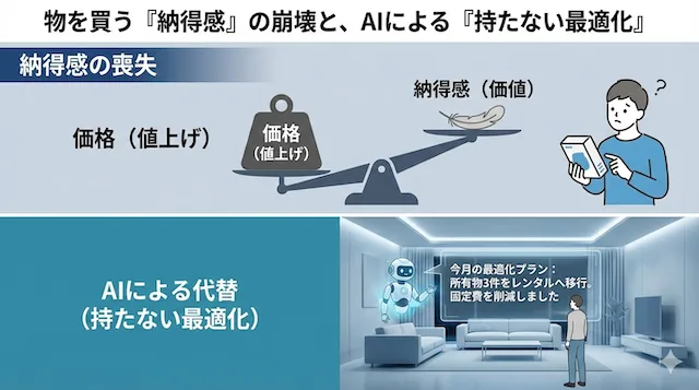 マスコミ情報に依存し国内に留まる「国内残留層」と、英語一次情報を基に静かに海外へシフトする「静かな脱出層」の対比を、情報障壁を挟んだ二つの世界として表現。